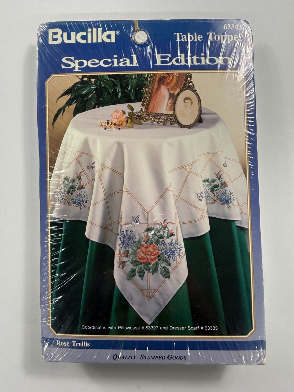 Bucilla Table Topper 63343 Special Edition Rose Trellis Embroidery 1992
